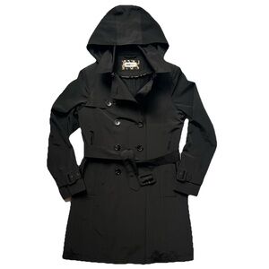 Jane Post Trench Rain Coat Zip Out Liner Double Breasted Leopard Black Womens XS